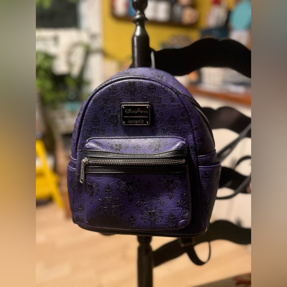 ♡ Disney Parks Loungefly X Purple Haunted Mansion Wallpaper Mini Backpack HTF